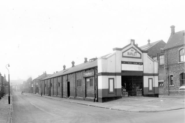 Burley Picture House with Wordsworth Street on the left and Roberts Place to the right in November 1959. Kirkstall Road is at the bottom of Wordsworth Street. This cinema opened in August 1913 with seats for 161 filmgoers. It closed in February 1959. The last film shown was called 'Passage Under the Sea'. The cinema was demolished. On the right is part of Burley Liberal Club.