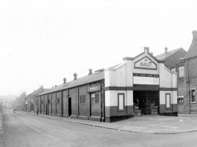 Burley Picture House with Wordsworth Street on the left and Roberts Place to the right in November 1959. Kirkstall Road is at the bottom of Wordsworth Street. This cinema opened in August 1913 with seats for 161 filmgoers. It closed in February 1959. The last film shown was called 'Passage Under the Sea'. The cinema was demolished. On the right is part of Burley Liberal Club.