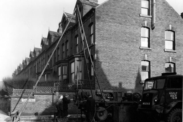 The drilling of bore holes on Carberry Road by the junction with Cardigan Road in February 1955.