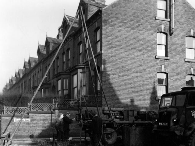The drilling of bore holes on Carberry Road by the junction with Cardigan Road in February 1955.