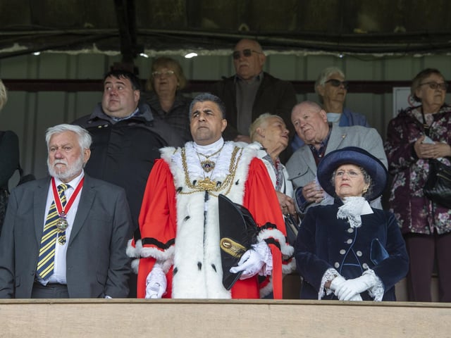 Lord mayor of Leeds Coun Asghar Khanat was also seen at the St George's Day Parade.