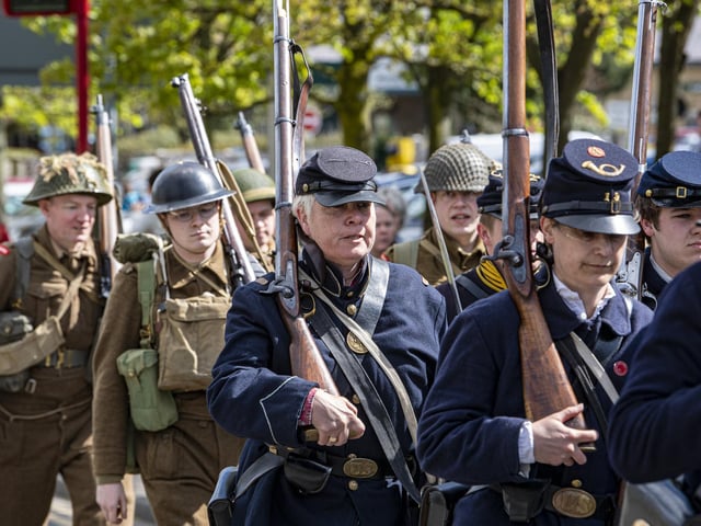 The parade left Morley Town Hall and marched up to Morley Rugby and Cricket Clubs.