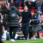 CONFIDENCE: From Everton boss Frank Lampard, right, pictured heading to shake hands with Liverpool manager Jurgen Klopp after Sunday's 2-0 Premier League defeat at Anfield. Photo by PAUL ELLIS/AFP via Getty Images.