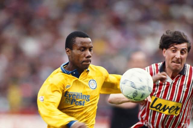 LEVEL: Rod Wallace evened the score for Leeds United during the first half at Bramall Lane on April 26, 1992 (Photo: Allsport/Getty Images)