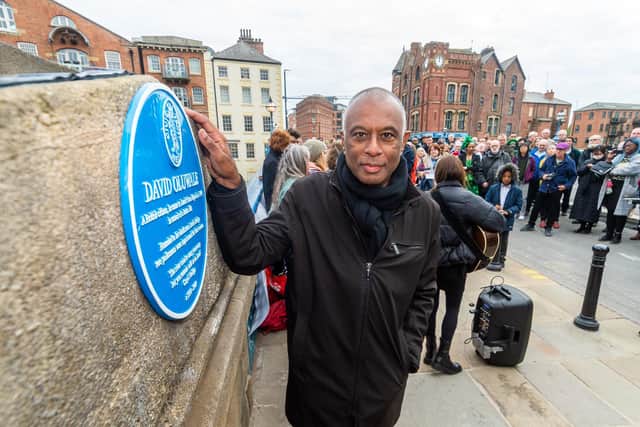 Prof Caryl Phillips at the unveiling of the David Oluwale blue plaque. Pic: James Hardisty.