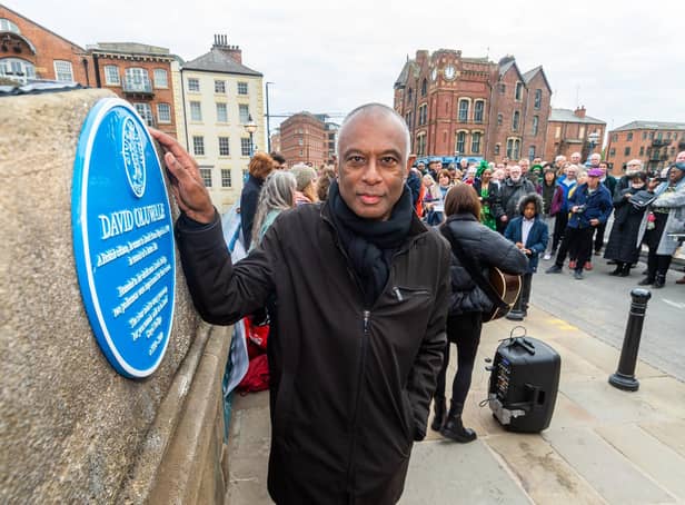 Prof Caryl Phillips at the unveiling of the David Oluwale blue plaque. Pic: James Hardisty.