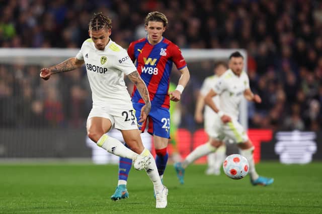 Kalvin Phillips plays the ball during Leeds United's 0-0 draw with Crystal Palace. Pic: Julian Finney.