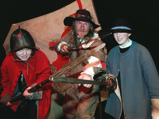 Colonel Granville Thomas (centre) is joined by Ralph Thoresby High pupils Michael West and Paul Taylor during a Civil War Day held at the school.