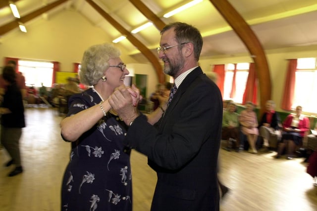 Leeds West MP John Battle dances with Phyllis Dufton at Bramley Elderly Action's Spring into Spring event to encourage the older generation to gently exercise.