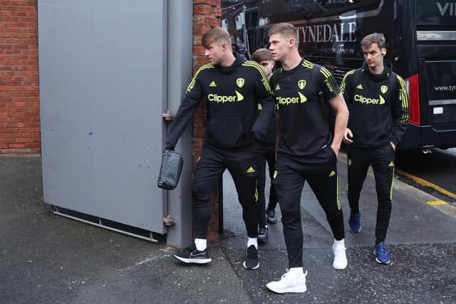 CHECKING IN: Nineteen-year-old Leeds United striker Joe Gelhardt, left, arrives for Monday night's Premier League clash against Crystal Palace at Selhurst Park.
Photo by Warren Little/Getty Images