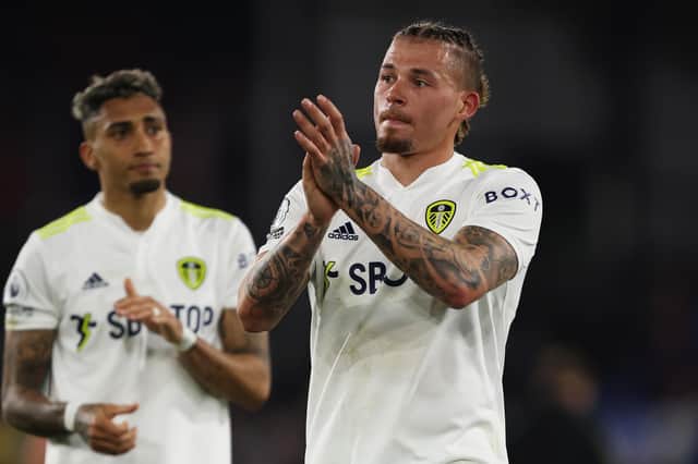 Kalvin Phillips applauds the crowd after Leeds United's 0-0 draw with Crystal Palace. Pic: Stu Forster.