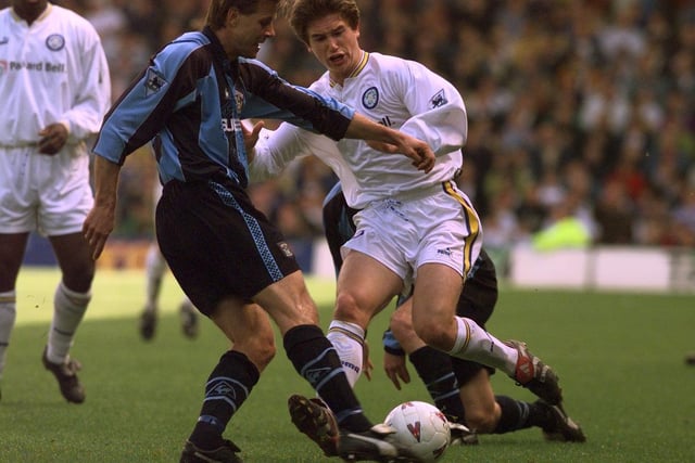 Harry Kewell closes down Coventry City's Roland Nilsson.