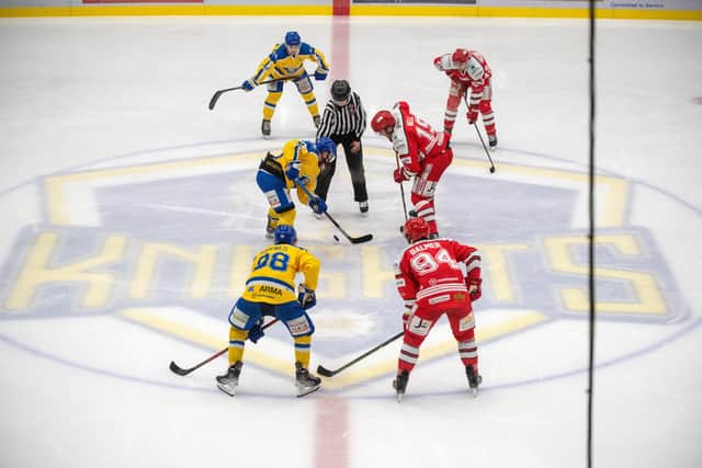 MEMORABLKE MOMENT: Leeds Knights face-off against Swindon Wildcats in the second leg of the Autumn Cup Final at Elland Road on December 23. 
Picture: Bruce Rollinson.