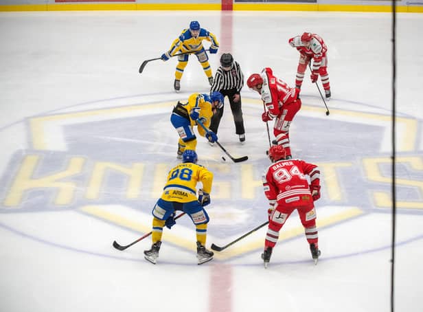 MEMORABLKE MOMENT: Leeds Knights face-off against Swindon Wildcats in the second leg of the Autumn Cup Final at Elland Road on December 23. Picture: Bruce Rollinson.