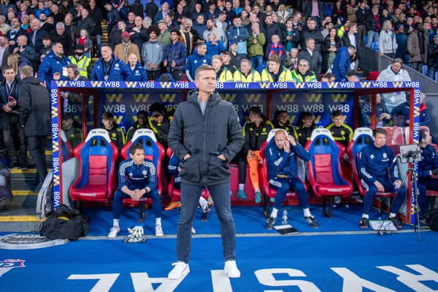 Leeds United head coach Jesse Marsch in the dugout at Selhurst Park. Picture: Sebastian Frej/MB Media/Getty Images.
