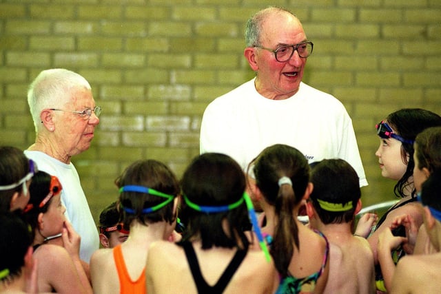This is Eileen and Maurice Armstrong teaching the E group of Leeds City Council Swim Training Scheme, at the Chippendale Pool in Otley where they have taught for the last twenty years.