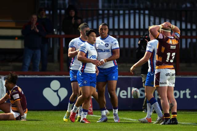 Mason Lino celebrates his try. Picture by Jonathan Gawthorpe.