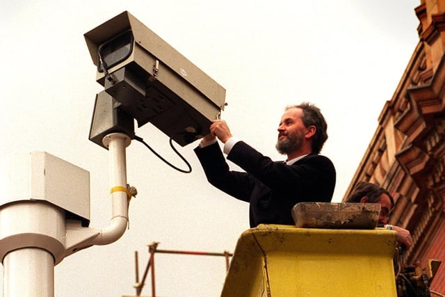 The first CCTV in Leeds city centre was put up. Coun Eamonn McGee, chair of the City Centre Committee, oversees the installation on Briggate.