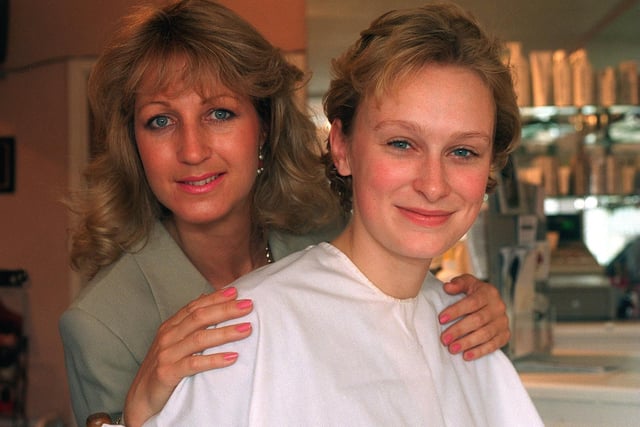 TV weather girl, Debbie Lindley enjoys a make-up session done by make up artist, Yvonne Gray at Beautiful People Salon in Shadwell in July 1996.