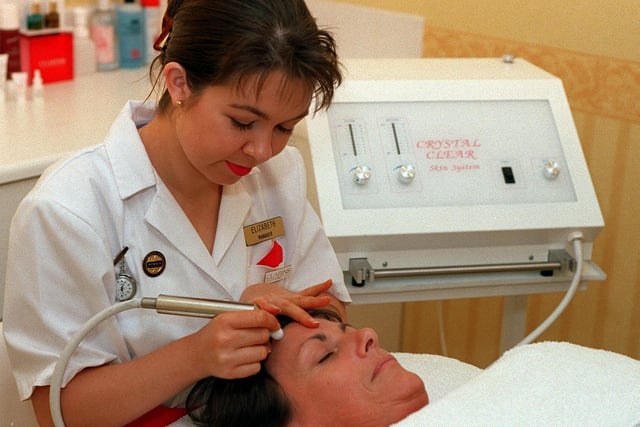 Elizabeth Sadler treats a customer with electrolysis at The Beauty Salon on New Road Side at Horsforth in August 1997.