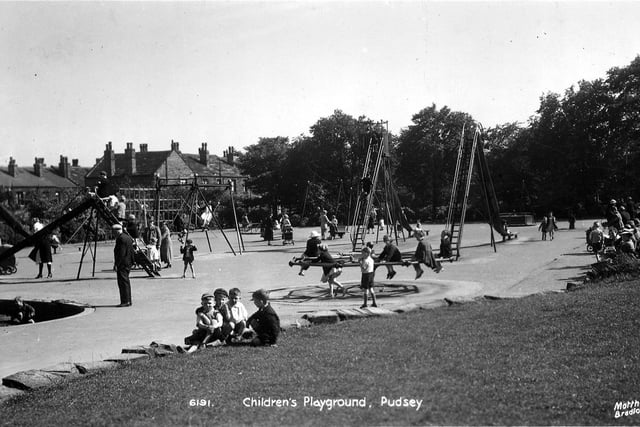 A postcard view showing the children's playground at Pudsey Park, which was opened on April 24, 1928 by the Duke and Duchess of York, later to become King George VI and Queen Elizabeth.