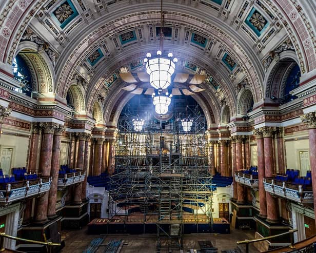 Victoria Hall during recent works to renovate the hall's organ.