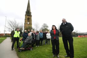 Campaigners outside the spire earlier this month.