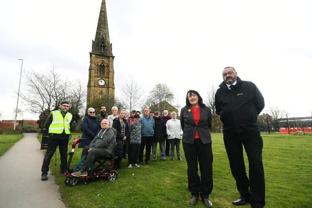Campaigners outside the spire earlier this month.