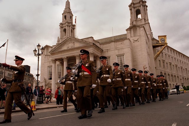 The Prince of Wales ' Own Regiment exercising its right to the Freedom of the City of Leeds.