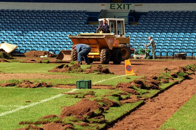 The turf at Elland Road was being ripped-up prior to re-seeding the pitch.