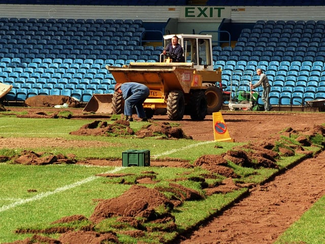 The turf at Elland Road was being ripped-up prior to re-seeding the pitch.