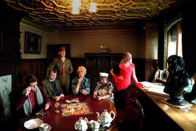 Famous characters from the Cluedo game gathered at the Abbey House Museum to promote the Leeds Cluedo Challenge. Pictured in the DeLacy room are characters, from left, James Palmer, (Professor Plum) Jim Bright, (Rev Green) David Shaw, (Col Mustard) Sheila Bower, (Mrs Peacock) Jackie Bennett, (Mrs White) and Stephanie Dixon, (Miss Scarlett).