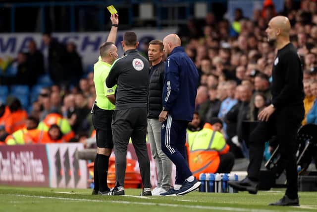 REF STRATEGY - Jesse Marsch felt his change of 'behaviour' had an impact, although it earned him a yellow card from referee Paul Tierney during Leeds United's defeat by Manchester City. Pic: Getty