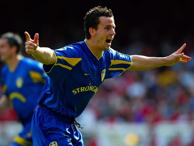 Ian Harte celebrates scoring Leeds United's second goal.