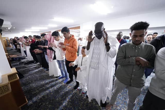 Worshippers at the Leeds Grand Mosque this morning. (Pic: PA)