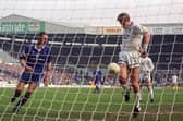 CHAMPIONS-ELECT: Lee Chapman, right, bagged Leeds United's second goal as part of a 3-0 win against a Chelsea side featuring former Whites favourite Vinnie Jones, left, to put the Whites back in pole position back in April 1992. Picture by Varleys.