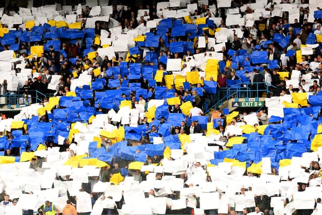Leeds United's fans were in full voice from start to finish against Manchester City at Elland Road on Saturday. Picture: Simon Hulme.