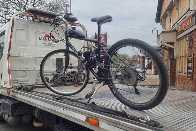 Police found the bicycle had been fitted with a small engine..