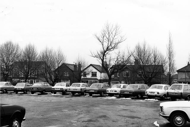 Old Lane in Beeston, looking from a car park towards housing across the road in February 1980.
