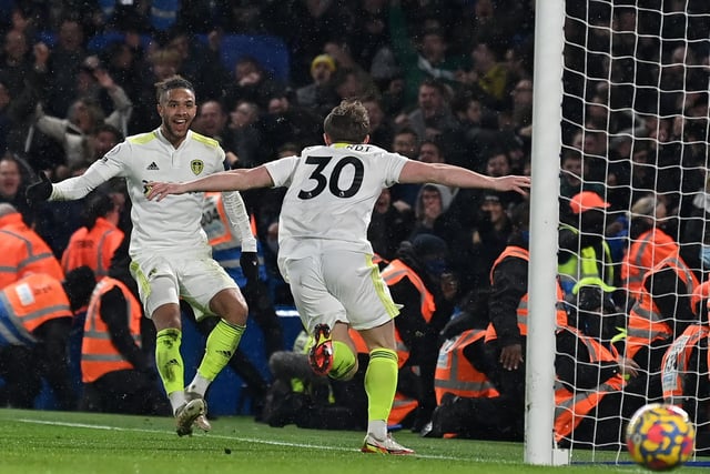 Gelhardt scores his first Premier League goal at Stamford Bridge to draw level with Chelsea inside the final ten minutes of the match. A late Blues penalty would deny Leeds a share of the spoils in this match, though.

(Photo by GLYN KIRK/AFP via Getty Images)