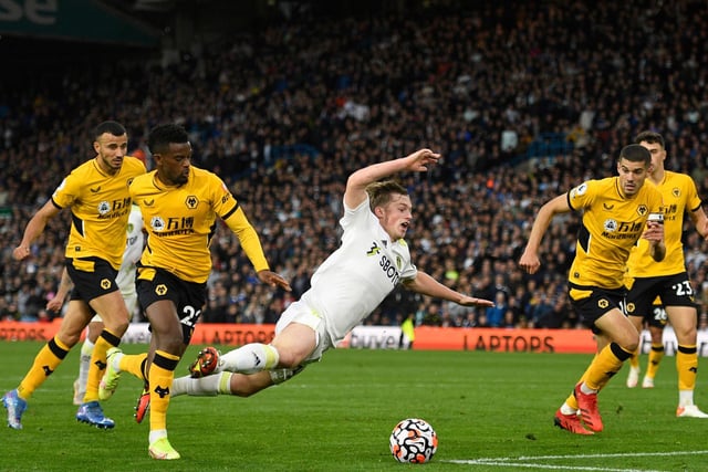 After making a senior debut for the club away to Fulham in the Carabao Cup and a Premier League debut against Southampton, Gelhardt announces himself to Elland Road with a game-changing substitute appearance versus Wolves in which he earns a last-minute penalty.

(Photo by OLI SCARFF/AFP via Getty Images)