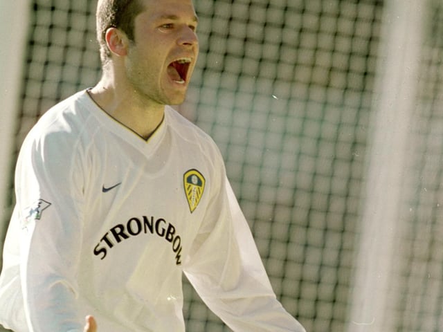Mark Viduka celebrates scoring against Liverpool during the Premiership clash at Elland Road in November 2000. He bagged all four goals in a 4-3 win.