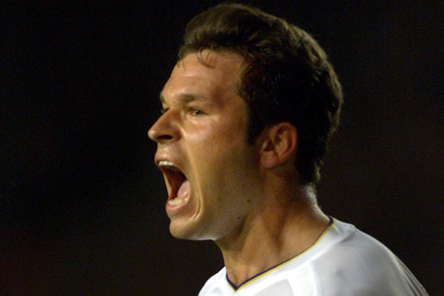 Mark Viduka celebrates after scoring the second goal against Besiktas during the Champions League Group H clash at Elland Road in September 2000.