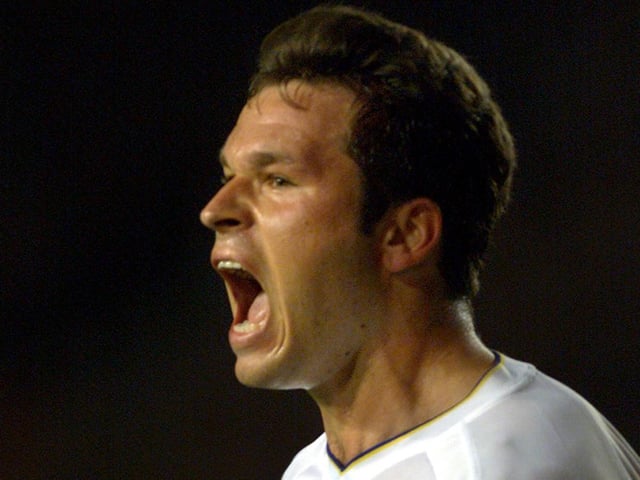 Mark Viduka celebrates after scoring the second goal against Besiktas during the Champions League Group H clash at Elland Road in September 2000.