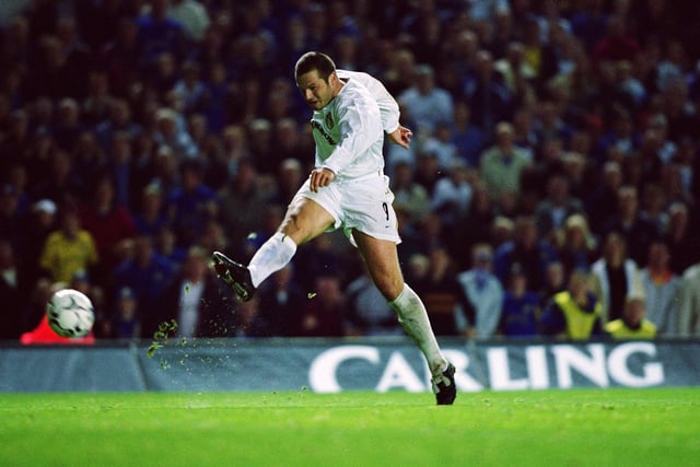 Mark Viduka fire home during the UEFA Cup second round first leg clash against Troyes at Elland Road in October 2001.