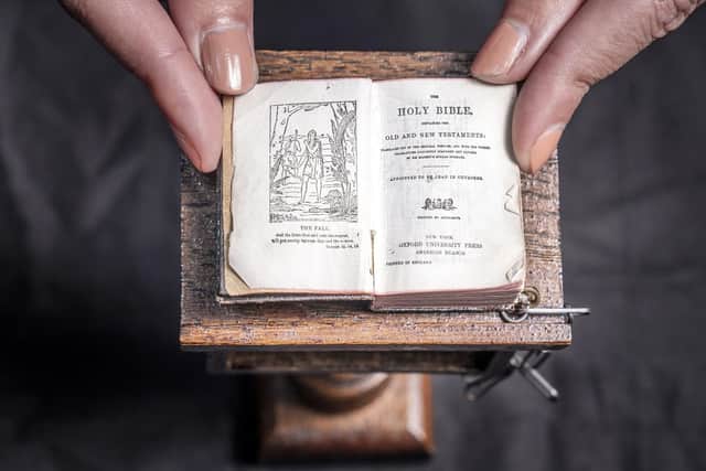 A 1911 tiny Bible which was rediscovered at  Leeds City Library during the Covid lockdowns. PIC: Danny Lawson/PA
