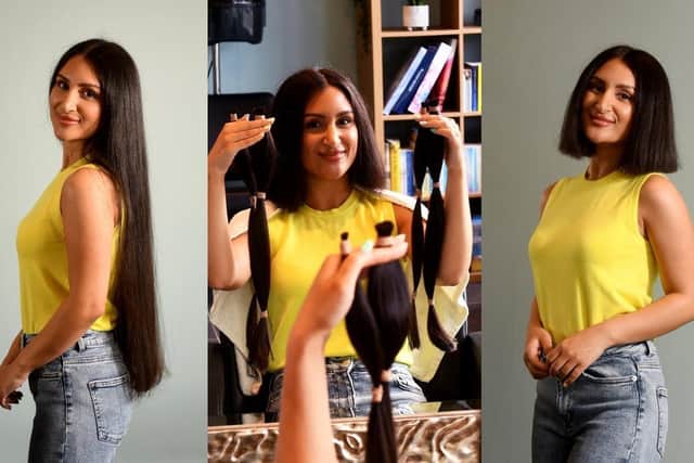 Yorkshire fashion influencer Yalda Yazarlou before and after her haircut. Pictures by Simon Hulme.