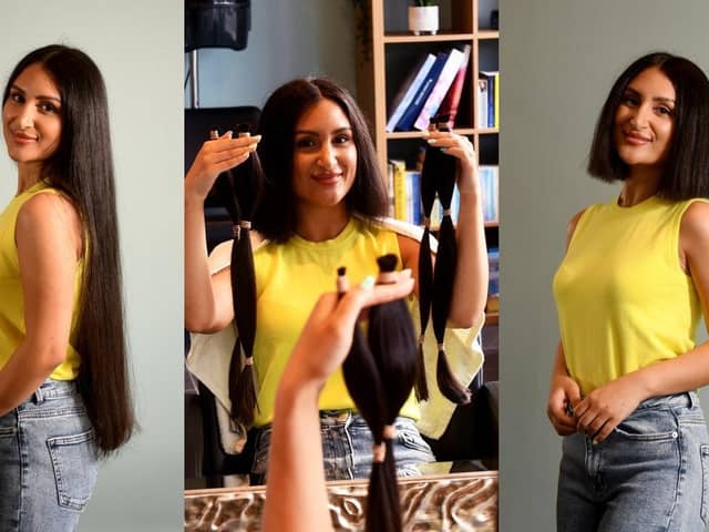 Yorkshire fashion influencer Yalda Yazarlou before and after her haircut. Pictures by Simon Hulme.