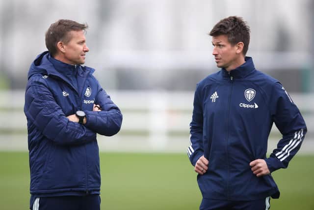 SUMMIT: Leeds United head coach Jesse Marsch [left] selected Franz Schiemer [right] as part of his backroom team in February (Photo by George Wood/Getty Images)