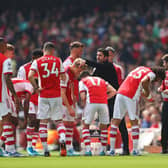 DEMAND: From Arsenal boss Mikel Arteta, centre, ahead of Sunday's clash against Leeds United at the Emirates. Photo by Catherine Ivill/Getty Images.